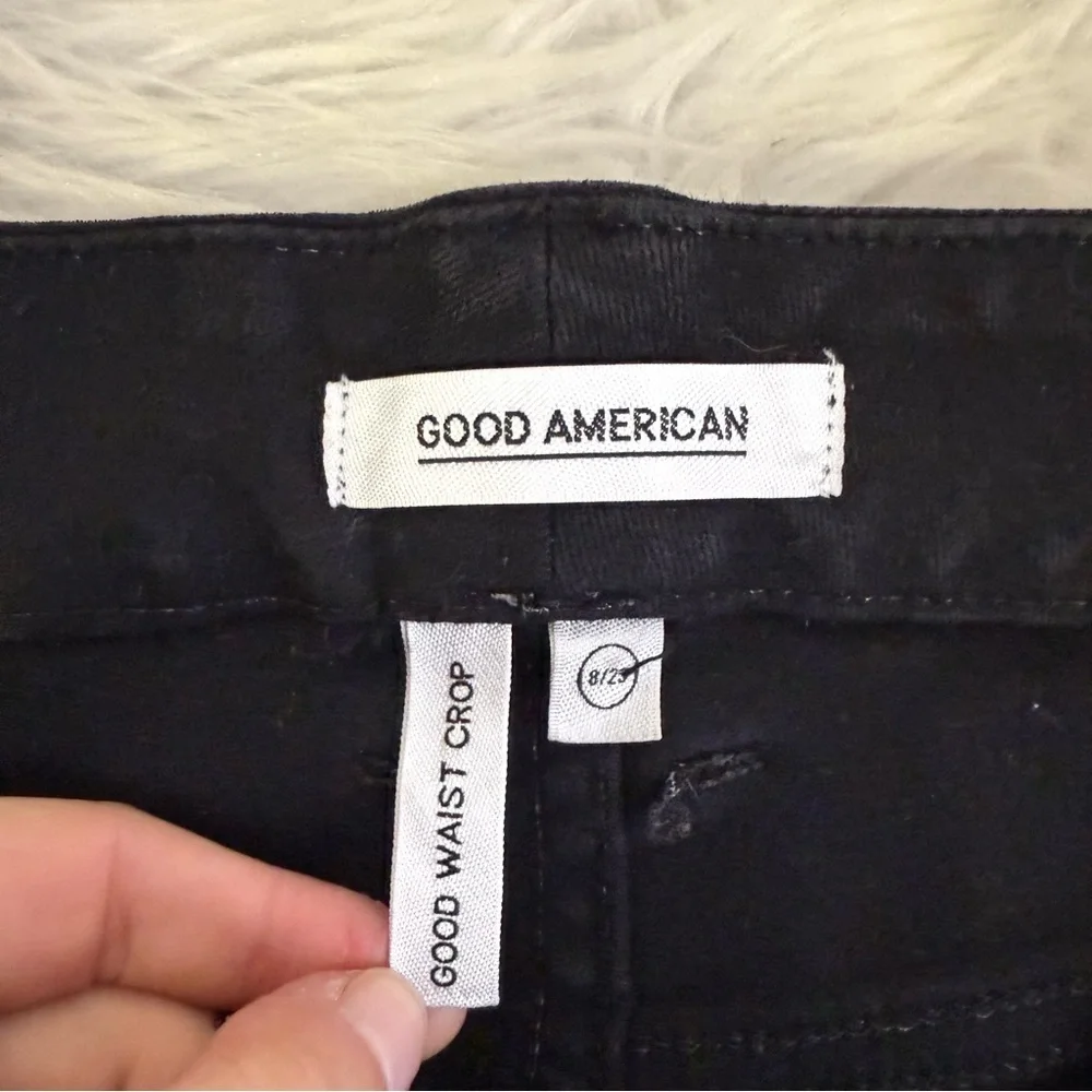 Good American Good Waist Crop Black Jeans Split Hem Rose Gold Size 8/29